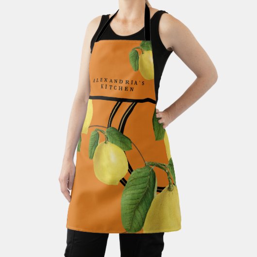 Orange Lemon Print Pattern | Ihr Name + Küche Schürze (InSitu)