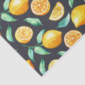 Orange Lemons Green Blätter auf Black Seidenpapier (Ausschnitt)