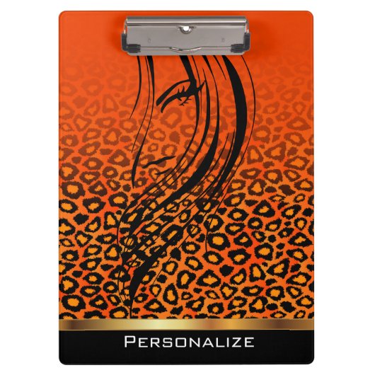 Orange Leopard Gradient Animal Print with Girl Klemmbrett (Vorderseite)
