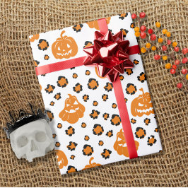 Orange Leopard Print Pumpkin Muster Hallowen Geschenkpapier