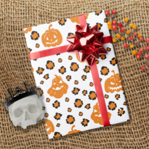 Orange Leopard Print Pumpkin Muster Hallowen Geschenkpapier