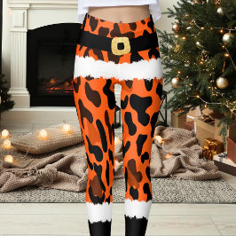 Orange Leopard Print Santa Claus Kostüme Weihnacht Leggings
