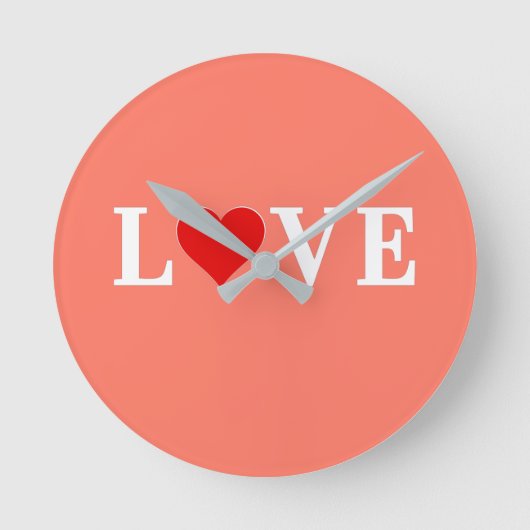 Orange LIEBE und Herz Elegante Romantik Runde Wanduhr (Vorderseite)