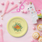 Orange & Light Yellow Peony & Rose Blumenhochzeit Pappteller (Party)