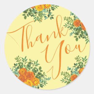Orange & Light Yellow Peony & Rose Blumenhochzeit Runder Aufkleber