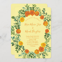 Orange Light Yellow Peony Rose Floral Wedding Einladung
