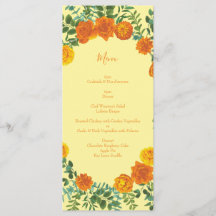 Orange & Light Yellow Peony & Rose Wedding Menu
