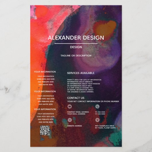 Orange Lila Abstrakte Wasserfarbe, Dienstleistunge Flyer (Vorne)