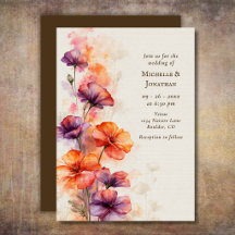 Orange Lila Aquarell Wildblumen Florale Hochzeit