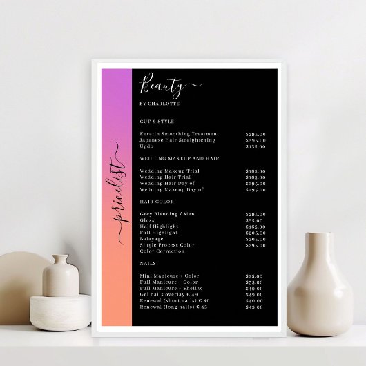 Orange, Lila & Black Pricelist Salon Poster