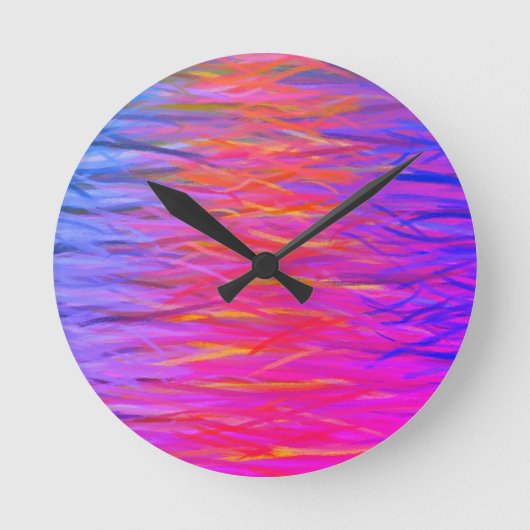 Orange Lila Blue Abstrakt Painting Runde Wanduhr (Vorderseite)
