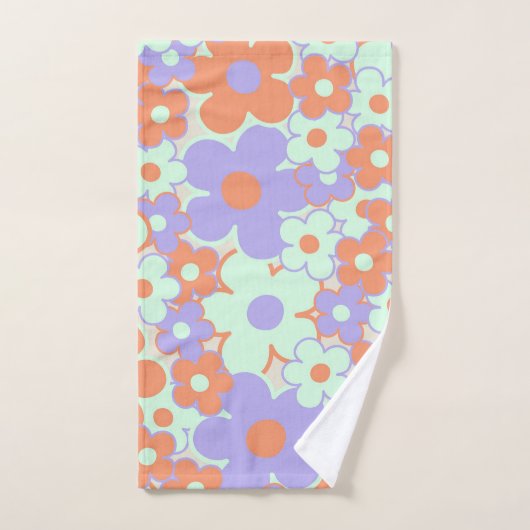 Orange Lila Blue Retro Y2K 70er Blume Muster Badhandtuch Set (Handtuch)