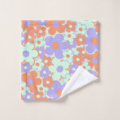Orange Lila Blue Retro Y2K 70er Blume Muster Badhandtuch Set (Waschlappen)