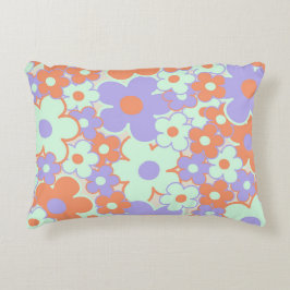 Orange Lila Blue Retro Y2K 70er Blume Muster Dekokissen