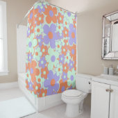Orange Lila Blue Retro Y2K 70er Blume Muster Duschvorhang (Beispiel)