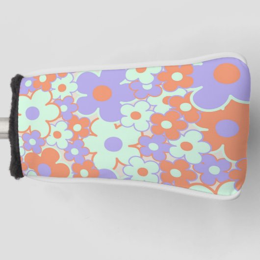 Orange Lila Blue Retro Y2K 70er Blume Muster Golf Headcover (Vorderseite)