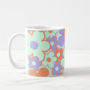 Orange Lila Blue Retro Y2K 70er Blume Muster Kaffeetasse