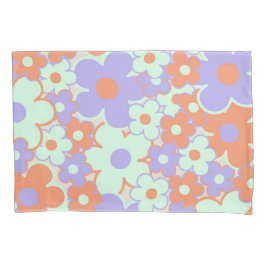 Orange Lila Blue Retro Y2K 70er Blume Muster Kissenbezug