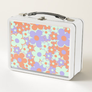 Orange Lila Blue Retro Y2K 70er Blume Muster Metall Brotdose