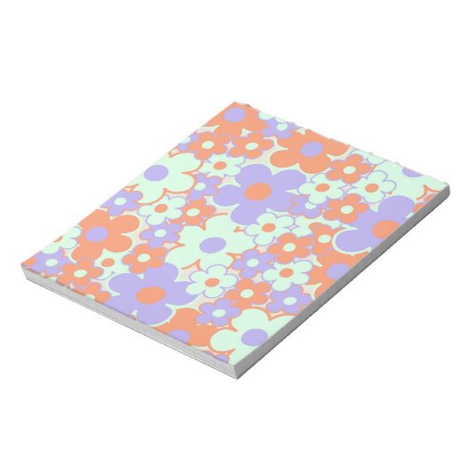 Orange Lila Blue Retro Y2K 70er Blume Muster Notizblock (Rotiert)