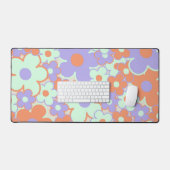 Orange Lila Blue Retro Y2K 70er Blume Muster Schreibtischunterlage (Tastatur & Maus)