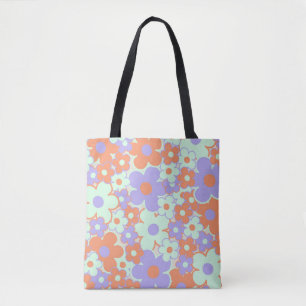 Orange Lila Blue Retro Y2K 70er Blume Muster Tasche