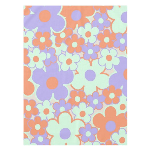 Orange Lila Blue Retro Y2K 70er Blume Muster Tischdecke (Vorderseite)