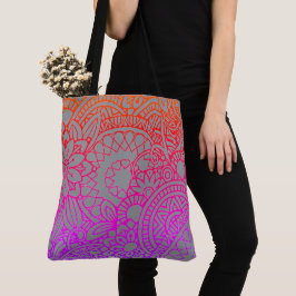 Orange Lila Blumen und Grauer Hintergrund Tot Tasche