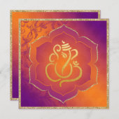 Orange Lila Damask Gold Ganesh Indian Wedding Einladung (Vorne/Hinten)