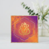 Orange Lila Damask Gold Ganesh Indian Wedding Einladung (Stehend Vorderseite)