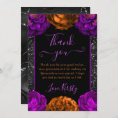 Orange & Lila Fall Blume Halloween Quinceanera Dankeskarte (Vorne/Hinten)