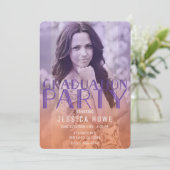 Orange Lila Graduate Party Graduate Foto Einladung (Stehend Vorderseite)