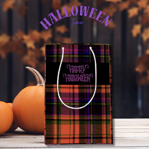 Orange Lila Happy Halloween Karierte Geschenktasch Mittlere Geschenktüte