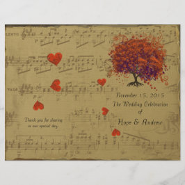 Orange & Lila Heart Leaf Tree Wedding Program