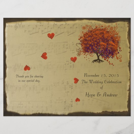 Orange & Lila Heart Leaf Tree Wedding Program (Vorderseite)