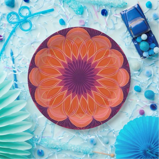 Orange Lila Kaleidoskop Pappteller (Party)
