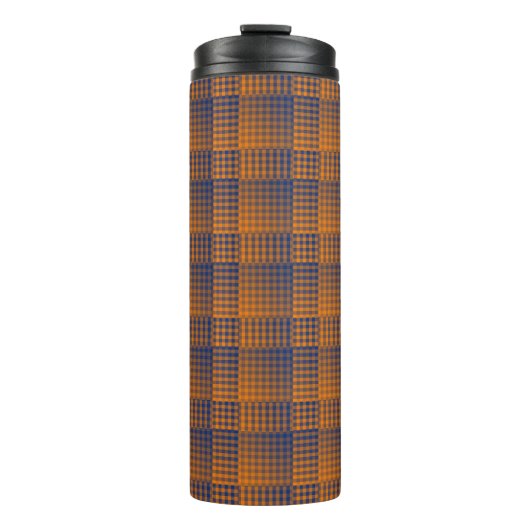 Orange Lila Karo abstraktes Muster Thermosbecher (Vorderseite)