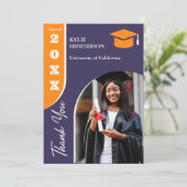 Orange Lila Modernes Abschluss Foto Dankeskarte (Stehend Vorderseite)