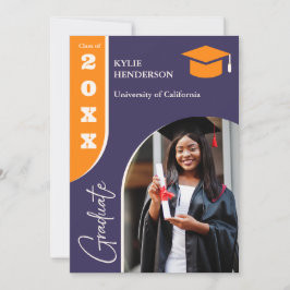 Orange Lila Modernes Abschluss Foto Einladung