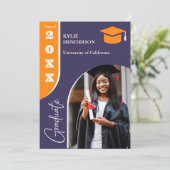 Orange Lila Modernes Abschluss Foto Einladung (Stehend Vorderseite)