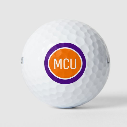 Orange Lila Monogram Initials Personalisiert Golfball (Vorderseite)