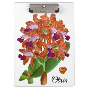 Orange Lila Orchid Blume Clipboard Klemmbrett