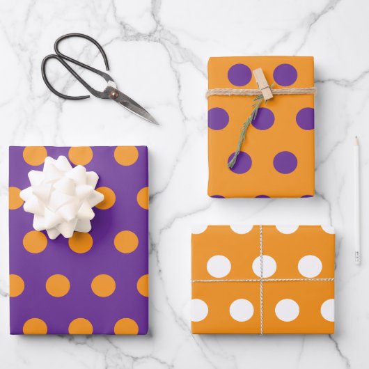 Orange Lila Polka Dot Circles Geometrisches Muster Geschenkpapier Set (Vorderseite)