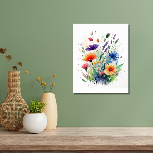Orange Lila Red Blue Watercolor Blume Poster