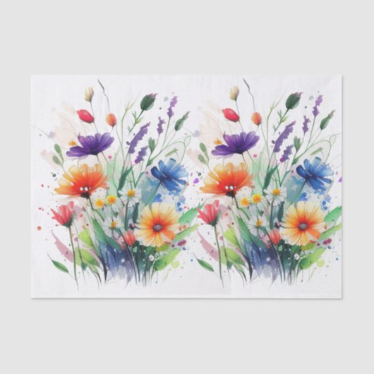 Orange Lila Red Blue Watercolor Blume Seidenpapier (Vorderseite)