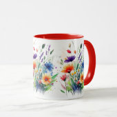 Orange Lila Red Blue Watercolor Wilde Blume Tasse (VorderseiteRechts)