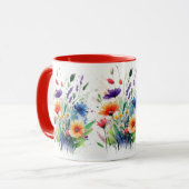 Orange Lila Red Blue Watercolor Wilde Blume Tasse (Vorderseite Links)