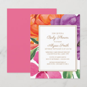 Orange Lila Rosa Florale Babyparty Einladung