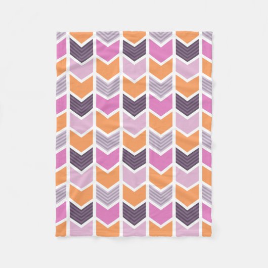 Orange lila rosa geometrisches Zickzack Muster Fleecedecke (Vorderseite)