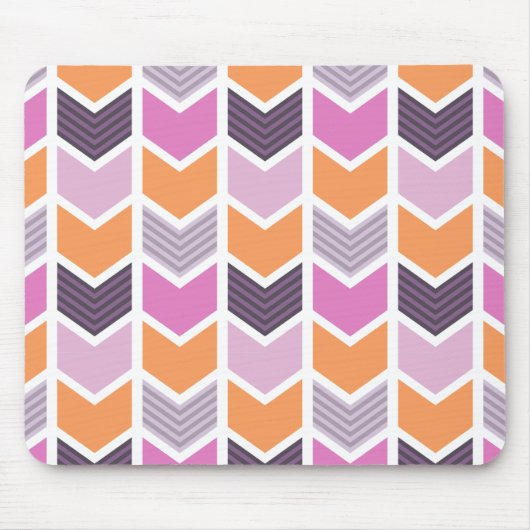Orange lila rosa geometrisches Zickzack Muster Mousepad (Vorne)